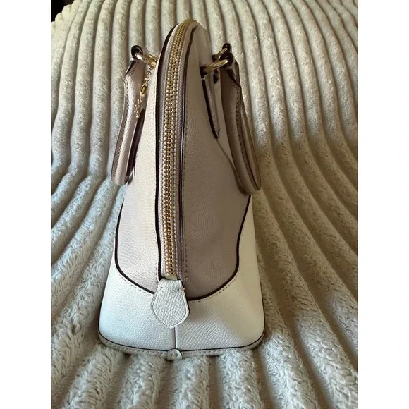 Coach Bicolor Crossgrain Leather Cora Dome Satchel Taupe Cream Handbag - Picture 10 of 13